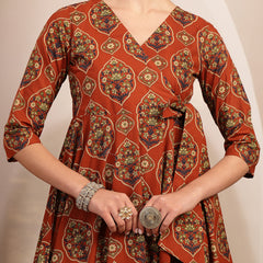 Gulmohar Jaipur Cotton Calf Length Printed 3/4 Sleeves V-Neck Anarkali Kurta Suit Set