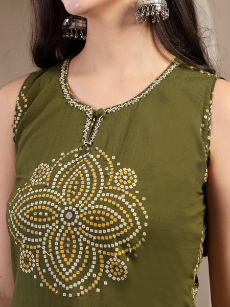 Gulmohar Jaipur Cotton Calf Length Printed Sleeveless Round Neck Straight Kurta Suit Set