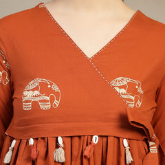 Gulmohar Jaipur Rayon Hip Length Printed 3/4 Sleeves V-Neck Flared Top