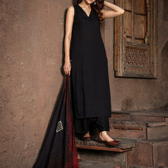 Gulmohar Jaipur Rayon Calf Length Solid Sleeveless V-Neck Straight Kurta Suit Set
