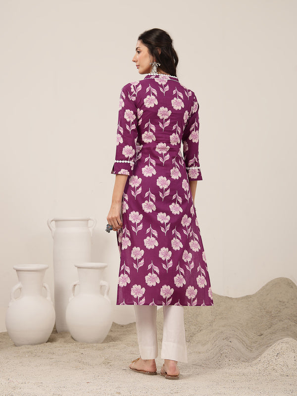 Gulmohar Jaipur Cotton Calf Length Printed 3/4 Sleeves V-Neck Anarkali Kurta Suit Set