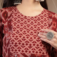 Gulmohar Jaipur Cotton Calf Length Printed 3/4 Sleeves Round Neck Straight Kurta Suit Set