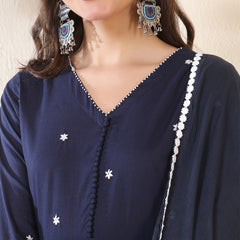 Cotton Ankle  Length Printed Full- Sleeves V-Neck Tired Kurta Suit Set