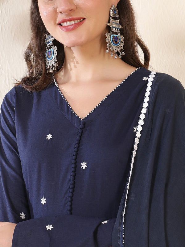 Cotton Ankle  Length Printed Full- Sleeves V-Neck Tired Kurta Suit Set