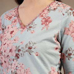 Gulmohar Jaipur Cotton Calf Length Printed 3/4 Sleeves V-Neck Straight Kurta Suit Set