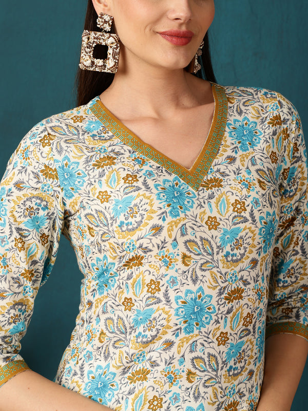 Rayon  Calf length Length Floral  Straight 3/4 Sleeves V  Kurta