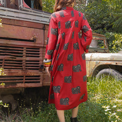 Gulmohar Jaipur Cotton Calf Length Printed Full Sleeve Shirt Collar Flared Dress