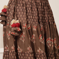 Cotton Ankle Length Printed Flared Skirt