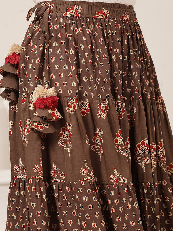 Cotton Ankle Length Printed Flared Skirt