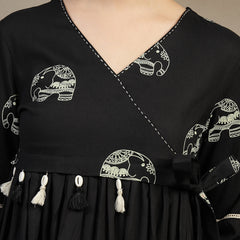 Gulmohar Jaipur Rayon Hip Length Printed 3/4 Sleeves V-Neck Flared Top