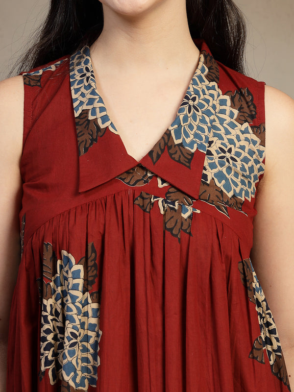 Gulmohar Jaipur Cotton Calf Length Printed Sleeveless Collard Neck Flared Kurta