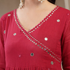 Gulmohar Jaipur Malmal Calf Length Solid Full Sleeves Anrakha Neck Anarkali Kurta Suit Set