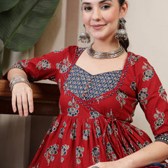 Gulmohar Jaipur Cotton Ankle Length Printed 3/4 Sleeves Sweetheart Neck Anarkali Kurta