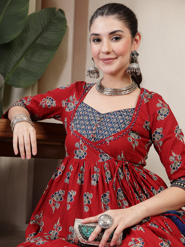 Gulmohar Jaipur Cotton Ankle Length Printed 3/4 Sleeves Sweetheart Neck Anarkali Kurta