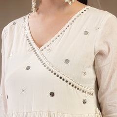 Gulmohar Jaipur Malmal Calf Length Solid Full Sleeves Anrakha Neck Anarkali Kurta Suit Set