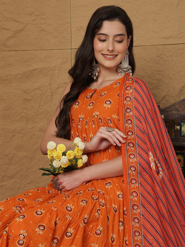 Kashish Pure Cotton Printed Round Neck Anarkali Kurta Suit Set
