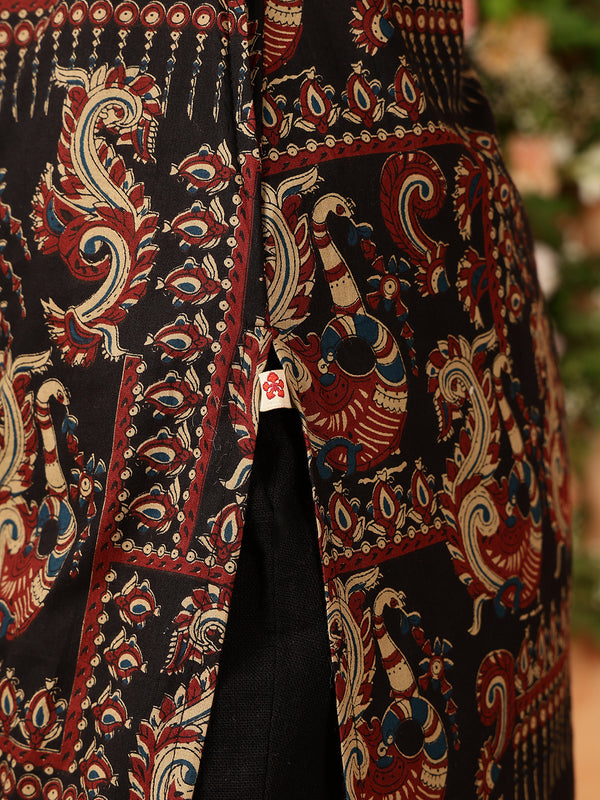 Black Rayon Calf Length Printed Shirt Coller A-Line Kurta