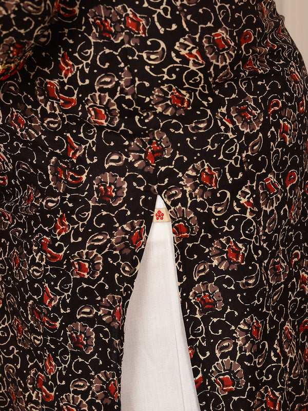 Cotton Calf Length Printed Straight 3/4 Sleeves Round Kurta Suit Set (Plus+)