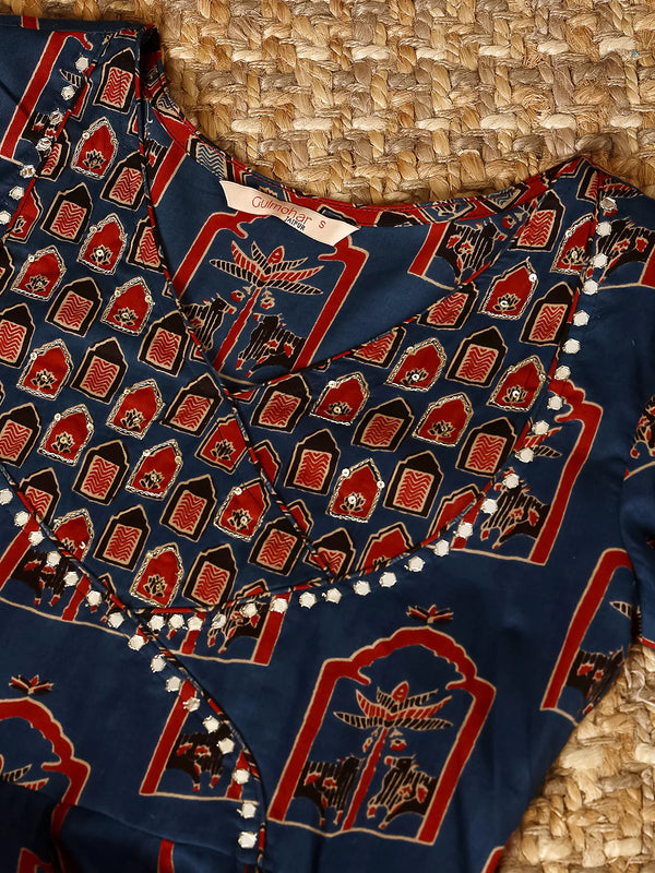 Cotton Calf Length Printed V-Neck Anarkali Kurta Suit Set