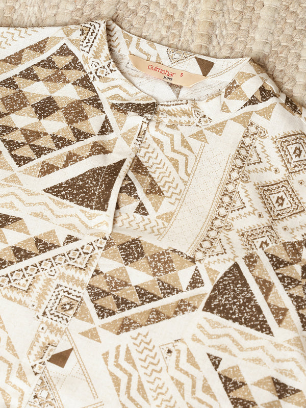 Cotton Flex Calf Length Printed Mandarin Neck Straight Kurta