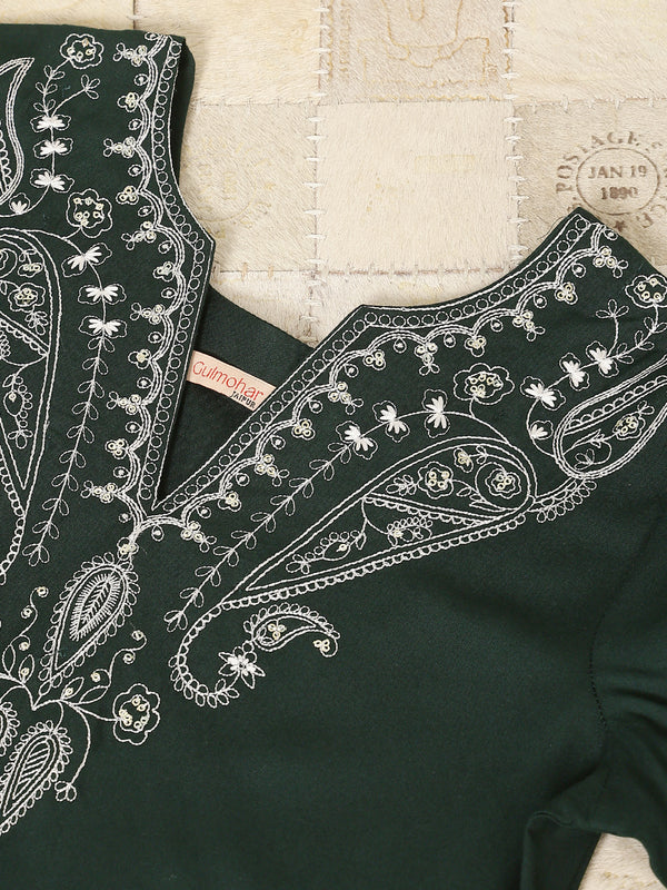 Bottle Green Rayon Calf Length Solid V-Neck Anarkali Kurta Suit Set