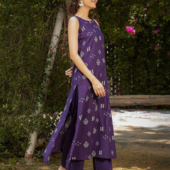 Gulmohar Jaipur Rayon Calf Length Printed Sleeveless Round Neck A-Line Kurta Suit Set