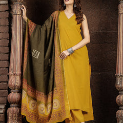 Gulmohar Jaipur Rayon Calf Length Solid Sleeveless V-Neck Straight Kurta Suit Set