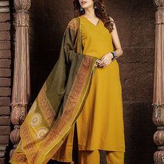 Gulmohar Jaipur Rayon Calf Length Solid Sleeveless V-Neck Straight Kurta Suit Set