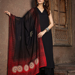 Gulmohar Jaipur Rayon Calf Length Solid Sleeveless V-Neck Straight Kurta Suit Set