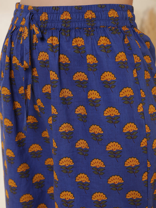 Cotton Calf Length Printed 3/4 Sleeves Key Hole Neck Anarkali Kurta Suit Set