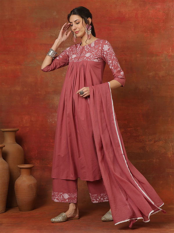 Lime Rayon Solid Hand-Work Round Neck Semi-Flared Kurta Suit Set