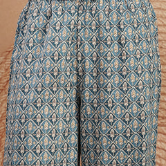 Gulmohar Jaipur Rayon Calf Length Printed 3/4 Sleeve Mandarin Collar A-Line Kurta Suit Set