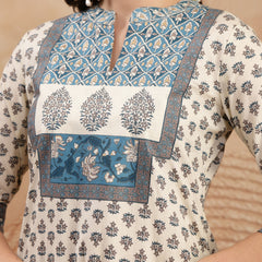 Gulmohar Jaipur Rayon Calf Length Printed 3/4 Sleeve Mandarin Collar A-Line Kurta Suit Set