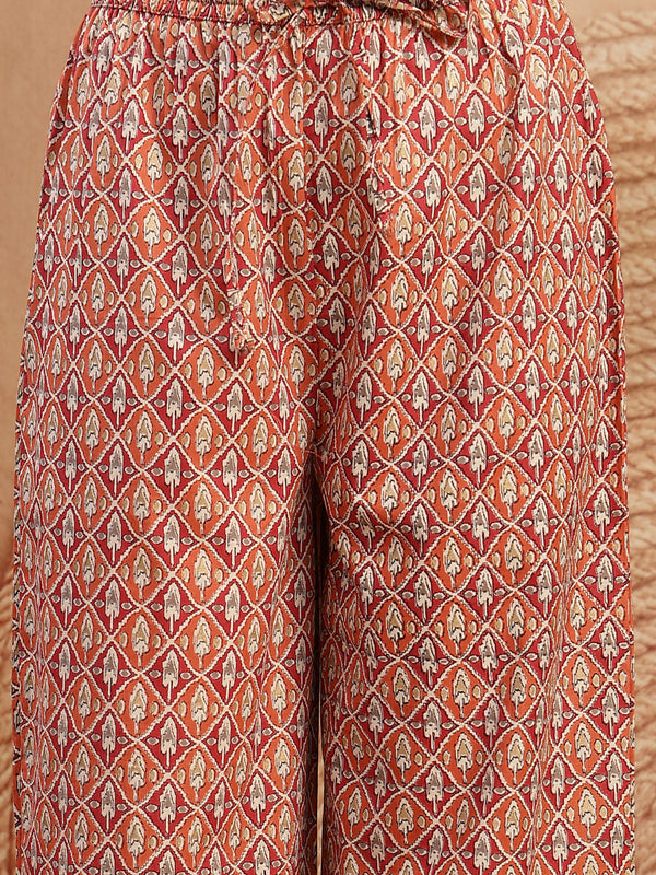 Gulmohar Jaipur Rayon Calf Length Printed 3/4 Sleeve Mandarin Collar A-Line Kurta Suit Set