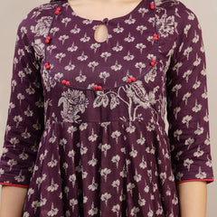 Gulmohar Jaipur Cotton Calf Length Printed 3/4 Sleeve Key Hole Neck Flared Kurta
