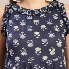Gulmohar Jaipur Cotton Calf Length Printed Sleeveless Round Neck Flared Dress