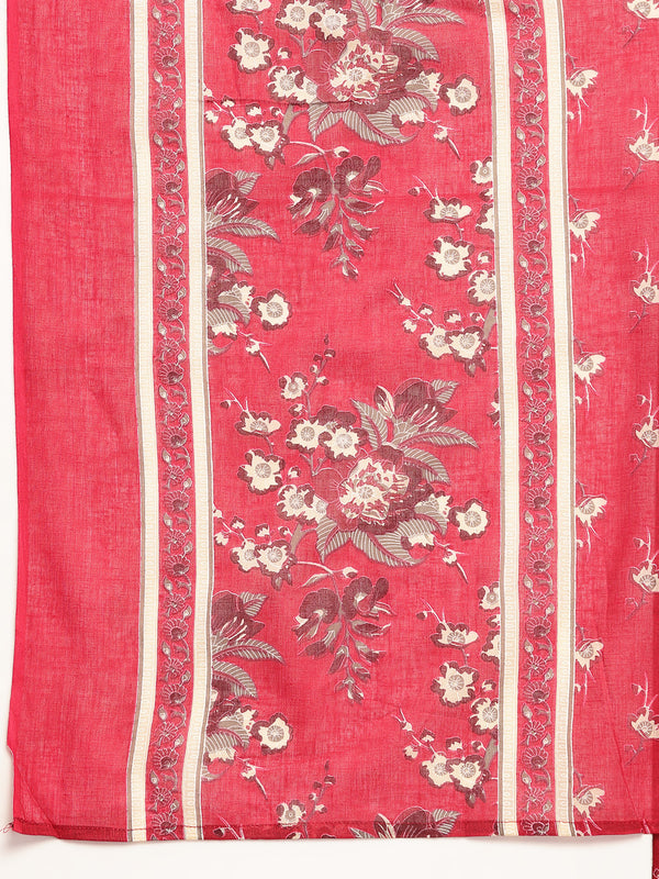 Gulmohar Jaipur Cotton Calf Length Printed 3/4 Sleeve V-Neck Flared Kurta Suit Set