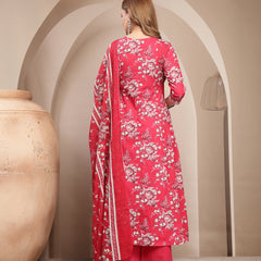 Gulmohar Jaipur Cotton Calf Length Printed 3/4 Sleeve V-Neck Flared Kurta Suit Set