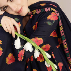 Gulmohar Jaipur Cotton Calf Length Printed Full Sleeves V-Neck Anarkali Kurta Suit Set