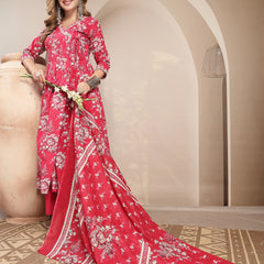 Gulmohar Jaipur Cotton Calf Length Printed 3/4 Sleeve V-Neck Flared Kurta Suit Set