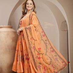 Gulmohar Jaipur Cotton Calf Length Printed 3/4 Sleeve Key Hole Neck Anarkali Kurta Suit Set