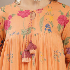 Gulmohar Jaipur Cotton Calf Length Printed 3/4 Sleeve Key Hole Neck Anarkali Kurta Suit Set