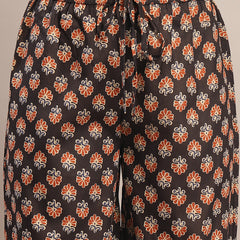 Gulmohar Jaipur Cotton Calf Length Printed 3/4 Sleeve Round Neck Flared Kurta Suit Set