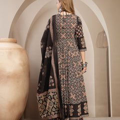Gulmohar Jaipur Cotton Calf Length Printed 3/4 Sleeve Round Neck Flared Kurta Suit Set
