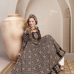 Gulmohar Jaipur Cotton Calf Length Printed 3/4 Sleeve Round Neck Flared Kurta Suit Set
