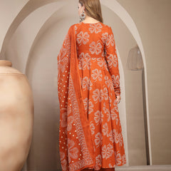 Gulmohar Jaipur Cotton Calf Length Printed 3/4 Sleeve V-Neck Flared Kurta Suit Set