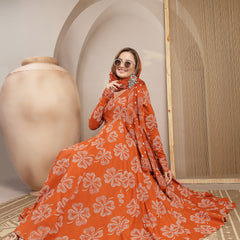 Gulmohar Jaipur Cotton Calf Length Printed 3/4 Sleeve V-Neck Flared Kurta Suit Set