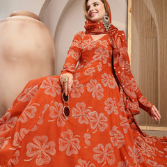 Gulmohar Jaipur Cotton Calf Length Printed 3/4 Sleeve V-Neck Flared Kurta Suit Set