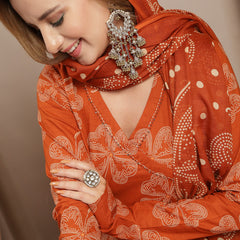 Gulmohar Jaipur Cotton Calf Length Printed 3/4 Sleeve V-Neck Flared Kurta Suit Set