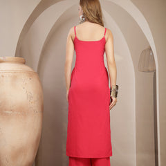 Gulmohar Jaipur Rayon Calf Length Solid Sleeveless Strappy Straight Kurta Suit Set
